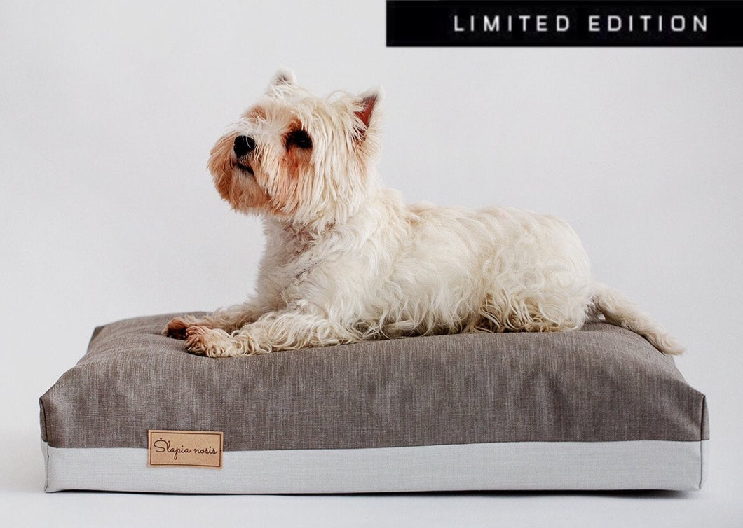 Limited edition dog bed with a dog laying on it